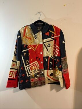 Julia Kim Jacket women’s large Abstract Patchwork Button embroidered jacket